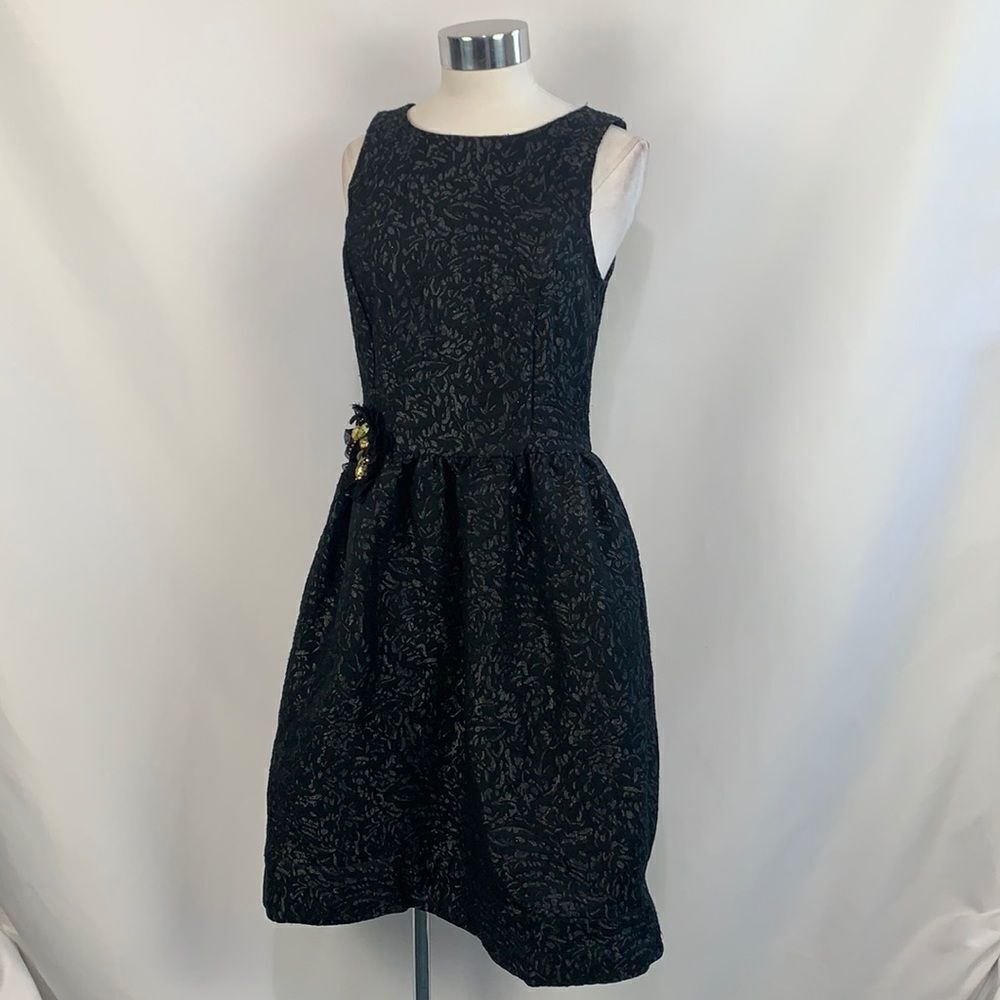 Armani Exchange black brocade with flower fit flare dress